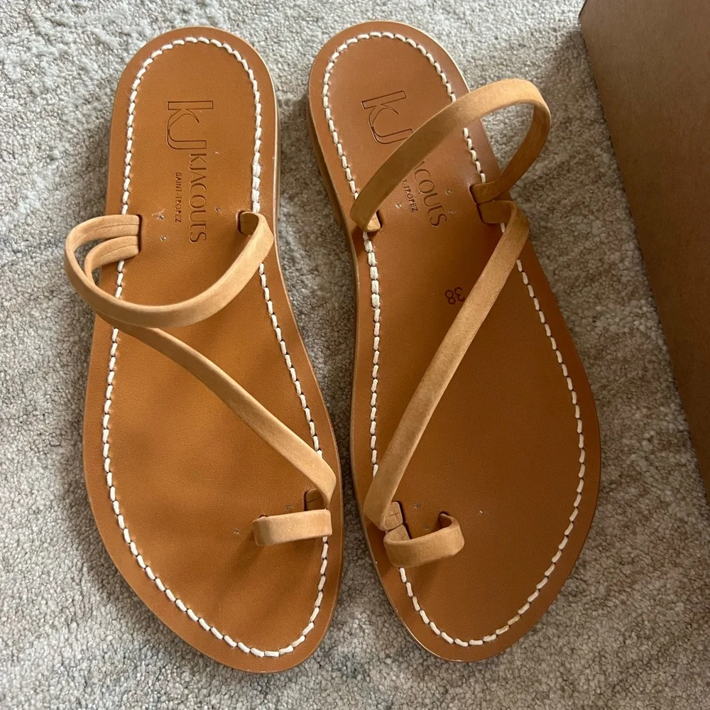 K.Jacques Tan Minimalist Toe-Loop Sandals - Picture 1 of 5